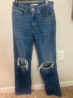 Levi's Dark Blue Low Pro Straight Distressed Knee Jeans